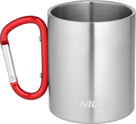 Kemping rozsdamentes acél bögre karabinerrel 300 ml piros NILS Camp