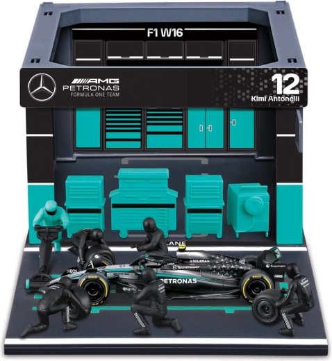 Bburago Formula Racing F1 Pit Pass szett Mercedes-AMG Petronas W16 2025 Kimi Antonelli 1:43