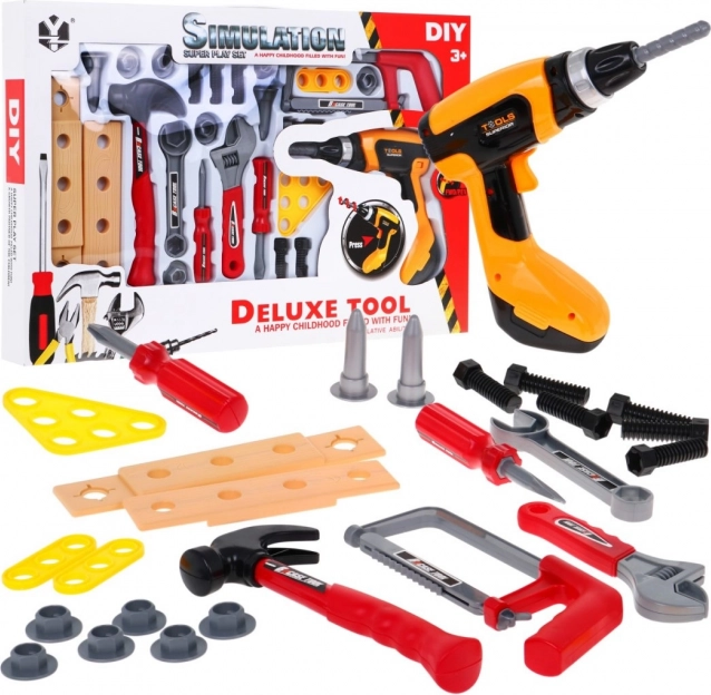 Gyermek szerszámkészlet 26 darabbal, interaktív akkus fúróval 3+