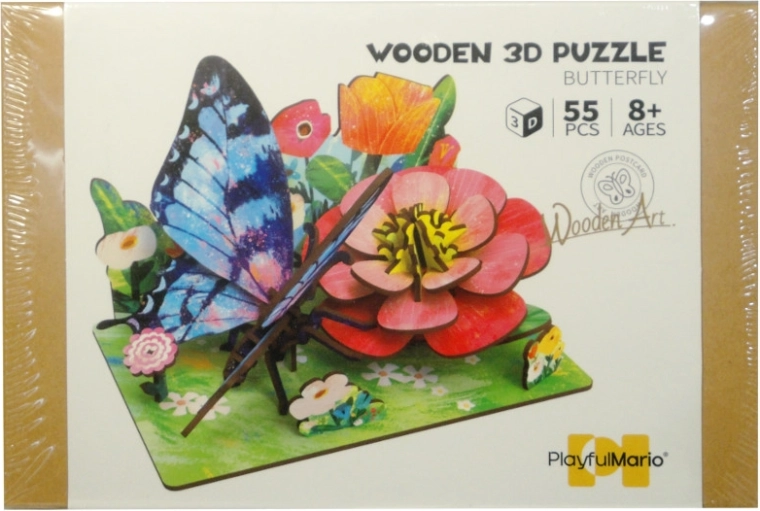 Fa 3D puzzle DIY – rét pillangóval és virágokkal