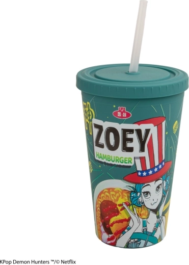 K-pop Demon Hunters szívószálas bögre Zoey Hamburger mintával - 1 db