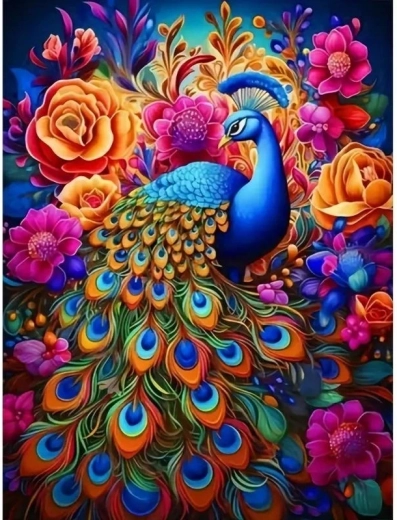 Norimpex festés számok szerint Pávatollak színes virágokban 40 × 50 cm