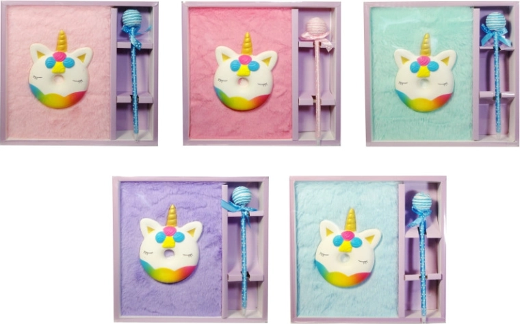 Plüss napló unikornissal és tollal