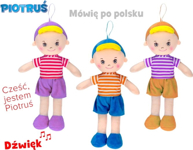 Beszélő és éneklő rongybaba Piotruś 32 cm