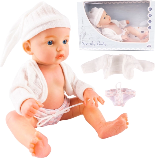 Szövet baba kisbaba Jagoda sapkában 32 cm