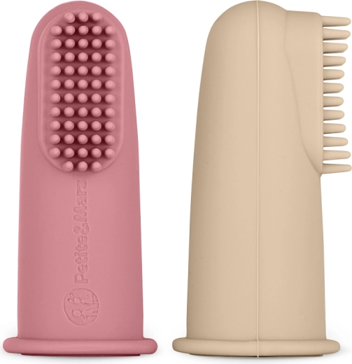 Petite&Mars szilikon ujjra húzható fogkefe készlet Rose & Sand, 2 db
