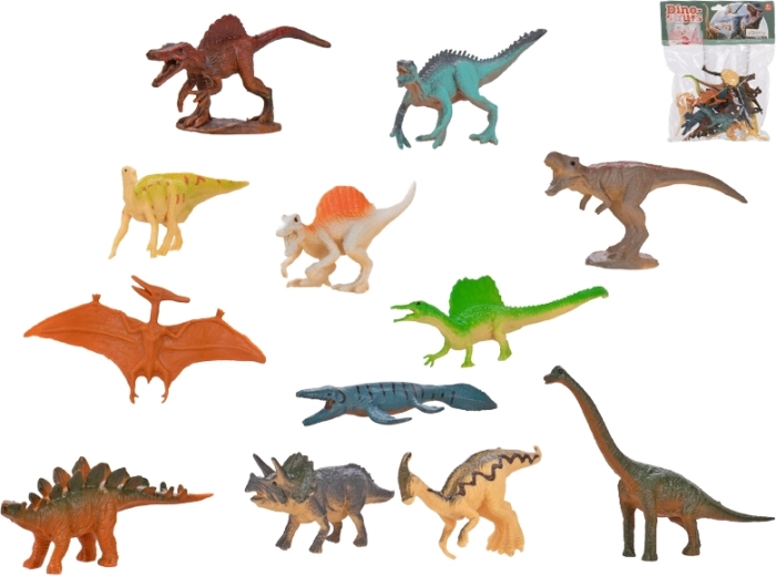 12 darabos dinoszaurusz figura készlet (6,5–10 cm) tasakban