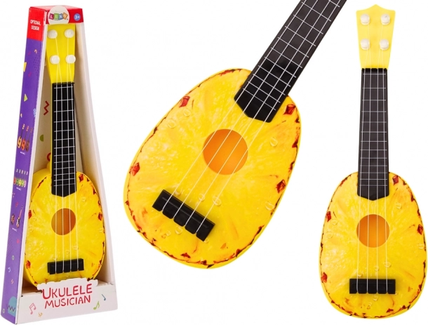 Gyermek ukulele ananász mintával, sárga