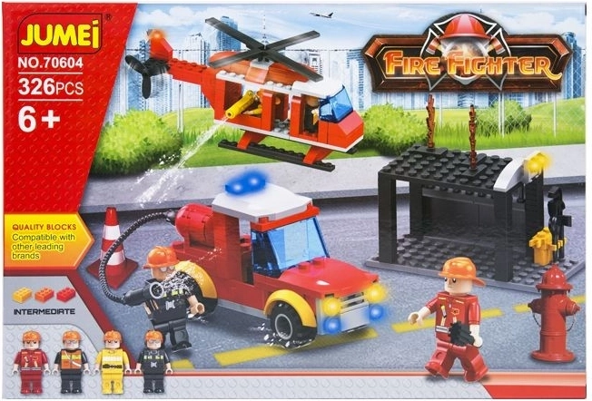 Jumei tűzoltók építőkészlet 326 darabbal (tűzoltóautó és helikopter) - 1 db