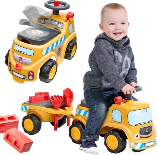 FALK JCB építőipari teherautó lábbal hajtós jármű pótkocsival és kiegészítőkkel