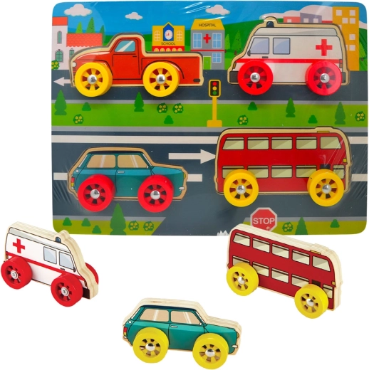 Babu fa puzzle autók, 4 darabos készlet