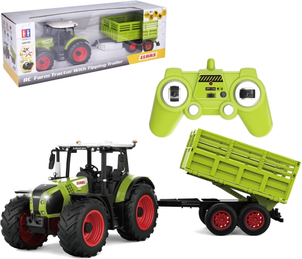 Claas traktor utánfutóval, távirányítós, 43,6 cm