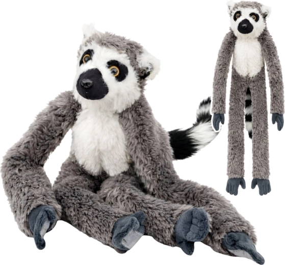 Plüss maki hosszú tappancsokkal és tépőzárral, szürke 35 cm