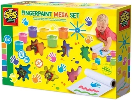 SES Creative mega ujjfesték készlet 6 színnel, 110 ml-es kiszereléssel és 2 m papírral