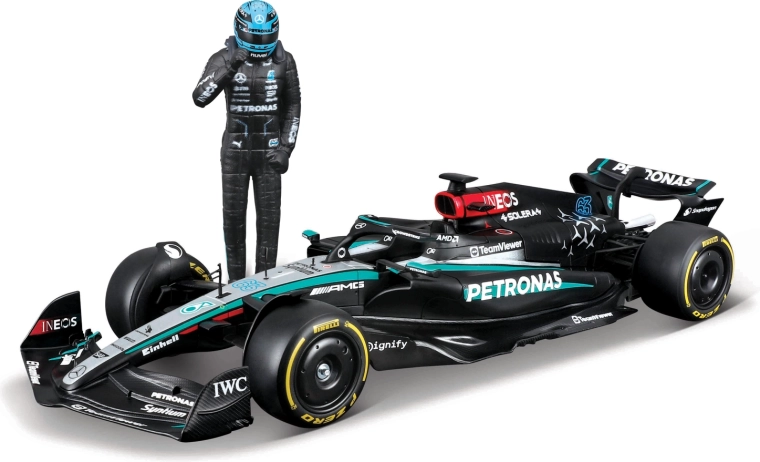 Bburago F1 modell Mercedes-AMG Petronas W15 2024 George Russell 1:24 figurával