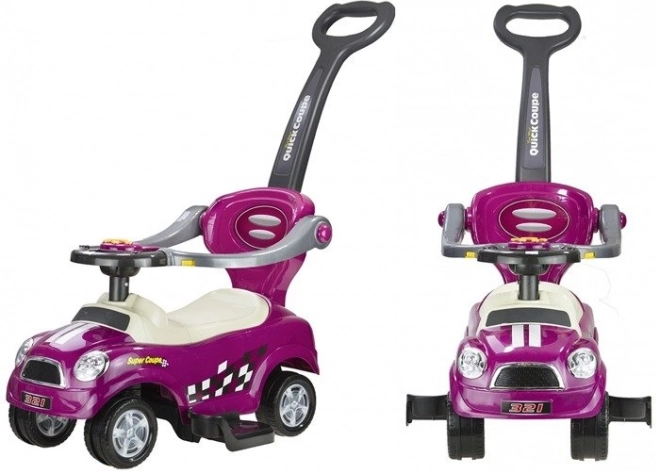 Tolható autó vezetőrúddal, coupé, lila