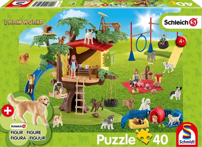 Puzzle SCHMIDT SCHLEICH Boldog kiskutyák, 40 darab + figura