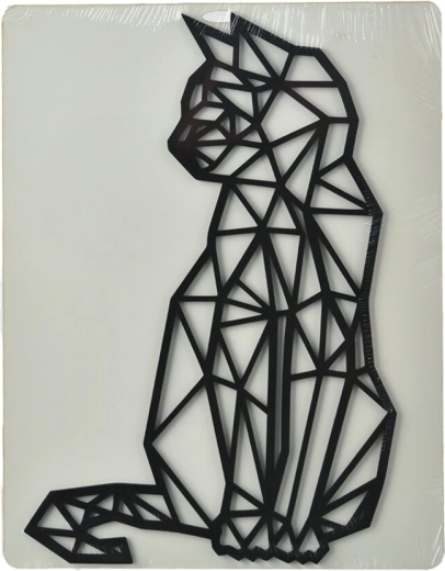 Fali dekoráció Macska – geometrikus sziluett, fekete, fa 24 × 36 cm