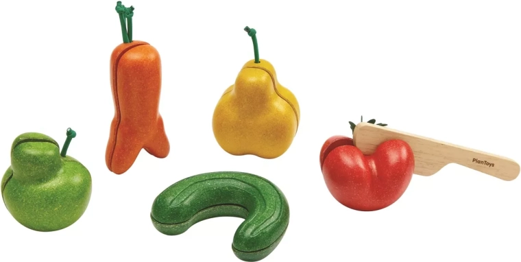 PlanToys görbe gyümölcs és zöldség – szeletelős készlet