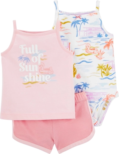 Carter's 3 részes szett kislánynak Pink Sunshine (vállpántos body, trikó és rövidnadrág)