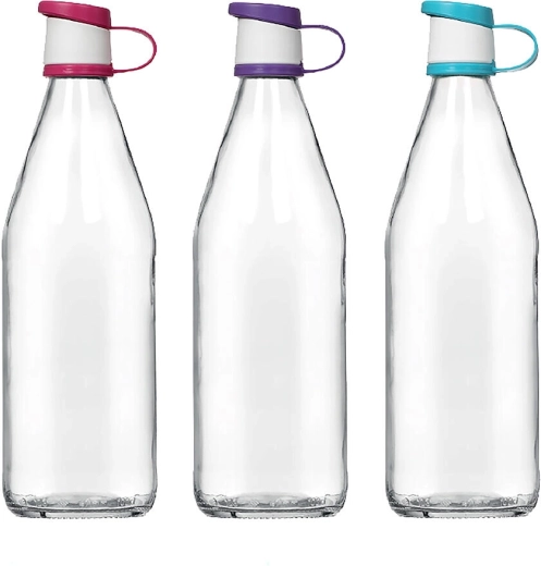 Üvegpalack 1 l műanyag kupakkal, vegyes színek