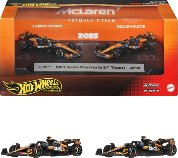 Hot Wheels Premium McLaren Formula 1 2025 – Lando Norris és Oscar Piastri fém modelljei - 2 db
