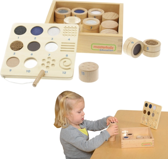 Érzékelő tapintójáték – anyag és textúra, 12 elem, Montessori