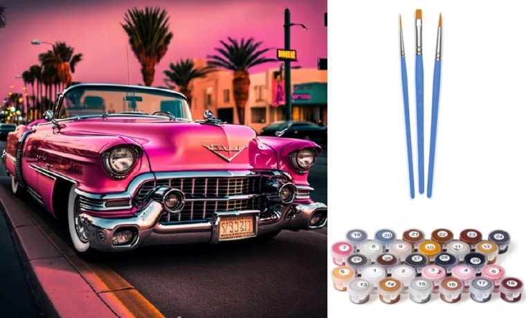 Számozott festés Rózsaszín sportkocsi vászon 40x50 cm