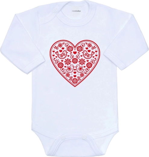 New Baby gyermek body népi mintával – piros szívecske (80-as méret, 9–12 hónapos)