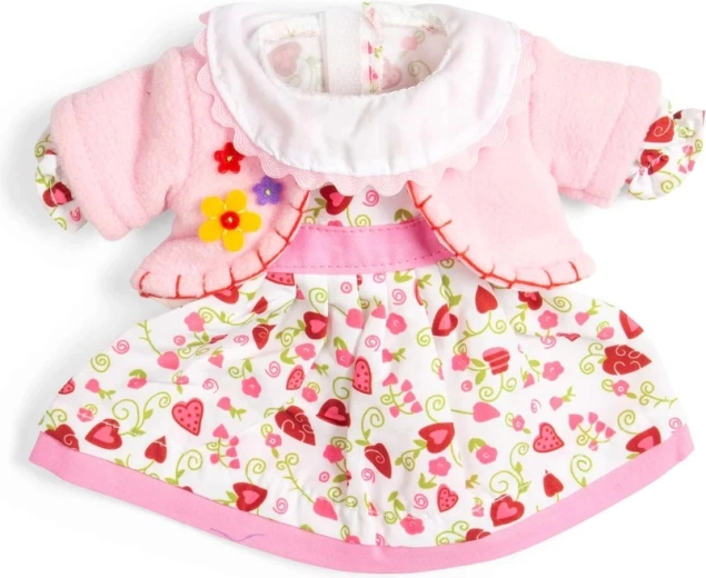 Bigjigs Toys szívecskés ruha és rózsaszín kabátka 34 cm-es babához