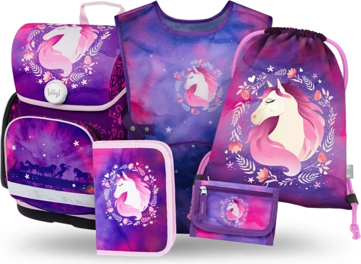 Baagl iskolai szett 5 darab Ergo Ló – iskolatáska, tolltartó, tornazsák, kötény és pénztárca