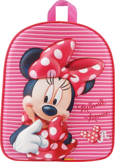 Gyerek 3D Minnie Mouse hátizsák – rózsaszín csíkos, 31 cm