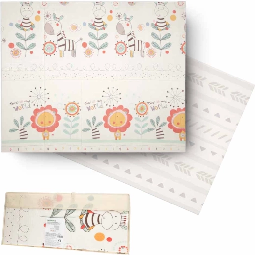 Összecsukható, kétoldalas hab oktató játszószőnyeg 180 × 200 cm állatmintákkal