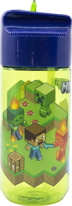 Gyerek vizespalack szívószállal Minecraft zöldeskék