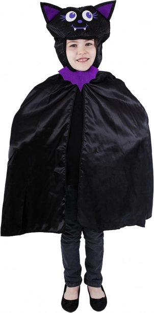 Gyerek denevér köpeny kapucnival, fekete–lila, univerzális méret