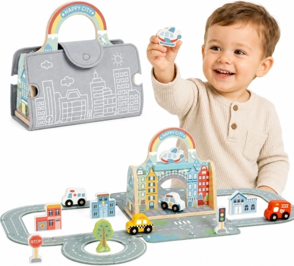 Tooky Toy hordozható város kisautókkal táskában