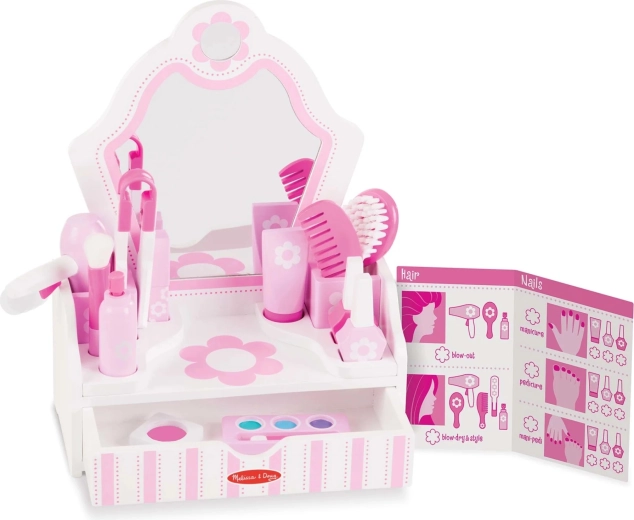 Melissa & Doug gyerek fésülködőasztal Beauty Salon kiegészítőkkel (18 darab)
