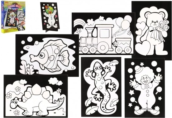 Kapargatós kép 6 db színes + 6 db tartó dobozban 19x22x6,5 cm