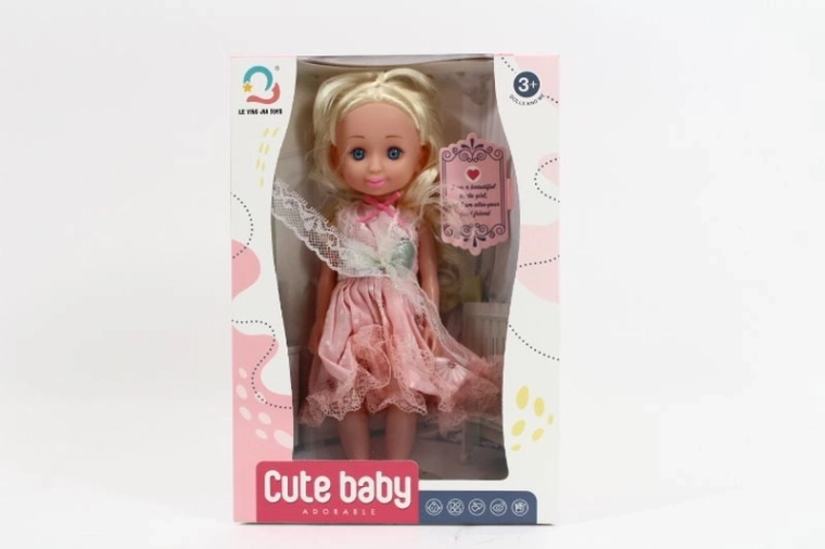 Baba 27 cm rózsaszín ruhában
