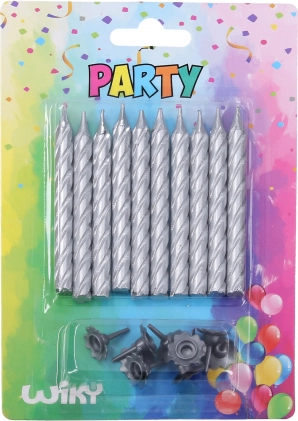 Gyertyakészlet tartókkal, ezüst, 10 + 10 db