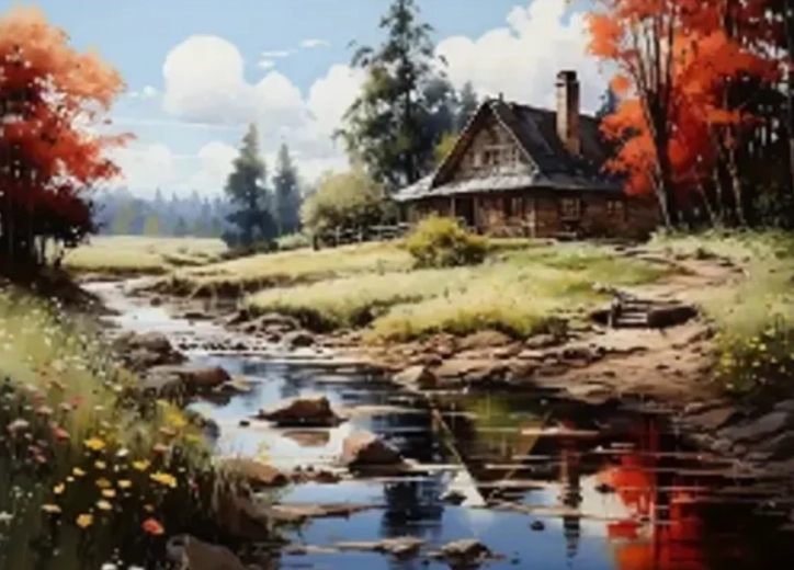 Gyémántszemes festés Folyóparti ház 30 × 40 cm