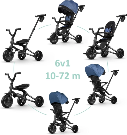 Összecsukható gyerek háromkerekű Qplay Nova Niello Blue 10–72 hónap