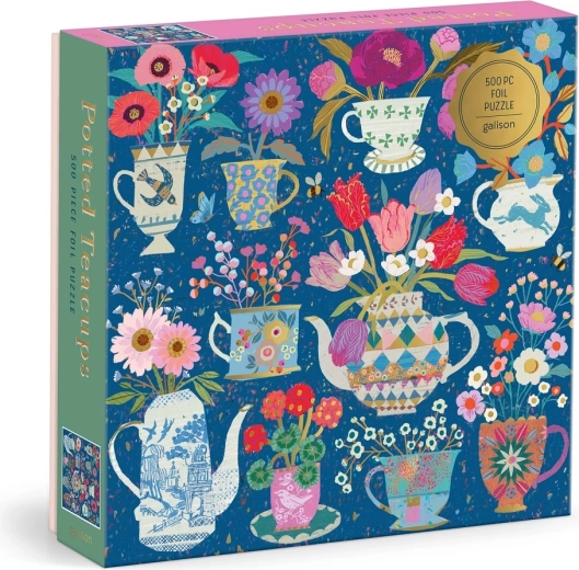 Galison fóliás puzzle Victoria Ball – csészék virágokkal, 500 darab