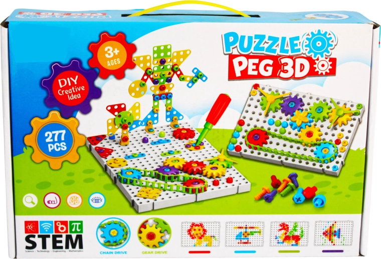Kreatív 3D építőjáték Puzzle Peg szerszámokkal (277 db)