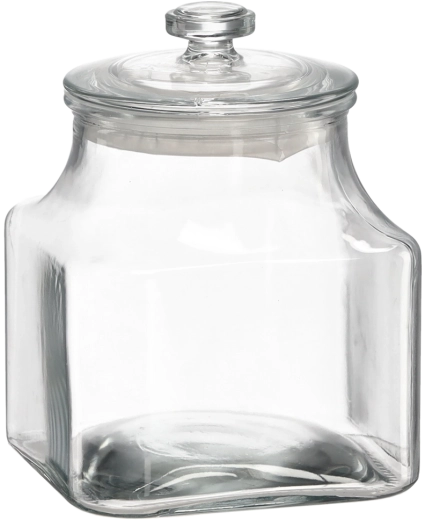 Négyzet alakú üveg tárolóedény 2,4 l üveg fedéllel