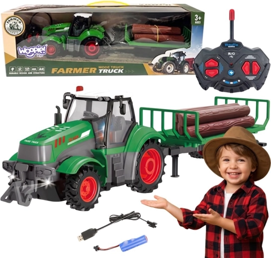 Woopie RC traktor utánfutóval tűzifához, 1:24 méretarányban