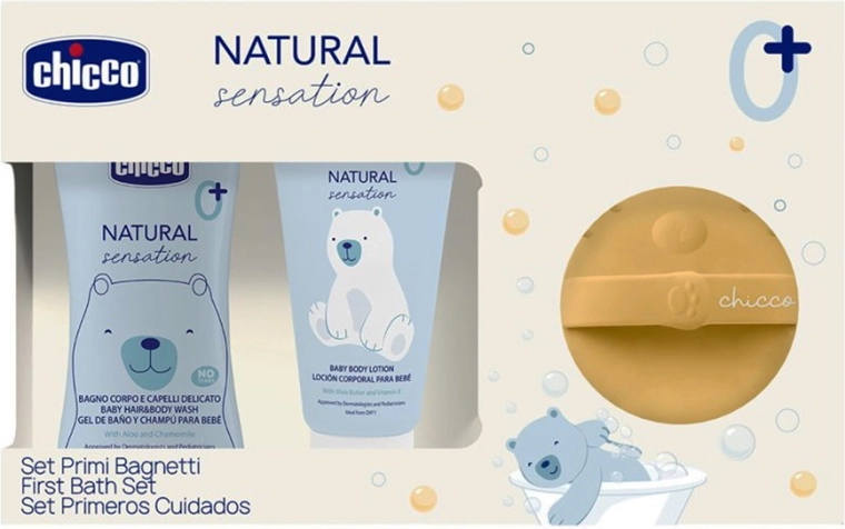 Chicco Natural Sensation kozmetikai ajándékszett szilikon mosdószivaccsal