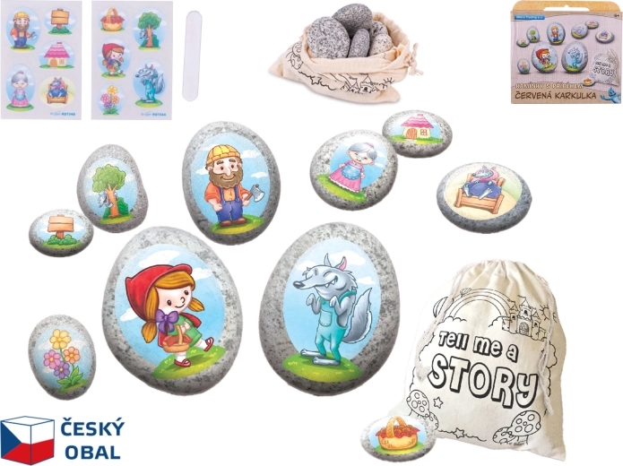 Meseszerű kavicskészlet Piroskával és matricákkal