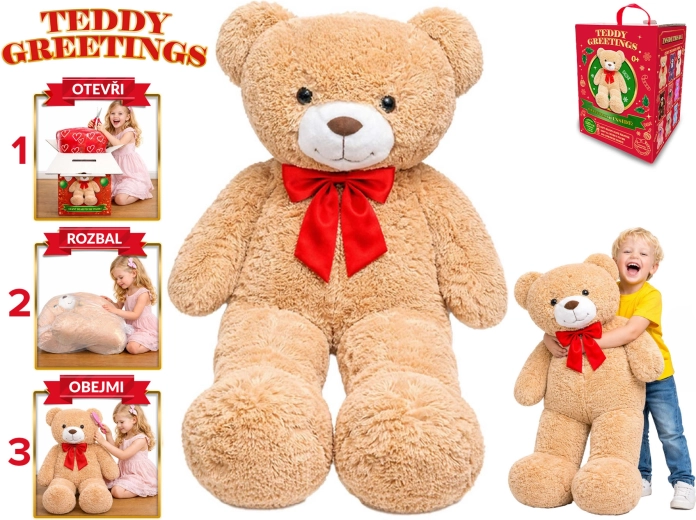 Teddy Greetings bézs plüssmackó masnival, 120 cm