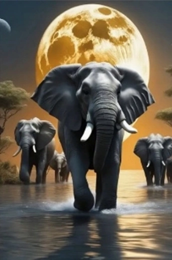 Gyémántszemes kirakó Elefántok holdfénynél 30 × 40 cm